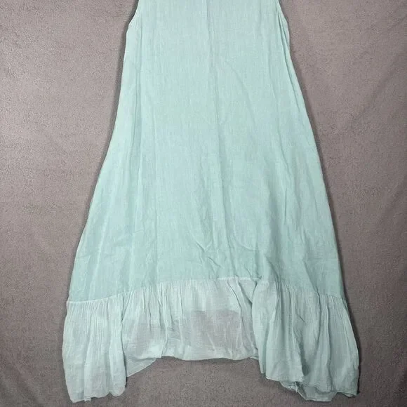 Vasna Linen Dress Size M Teal‎ Handkerchief Hem Lagenlook Italy Boho Minimalist - Picture 13 of 13